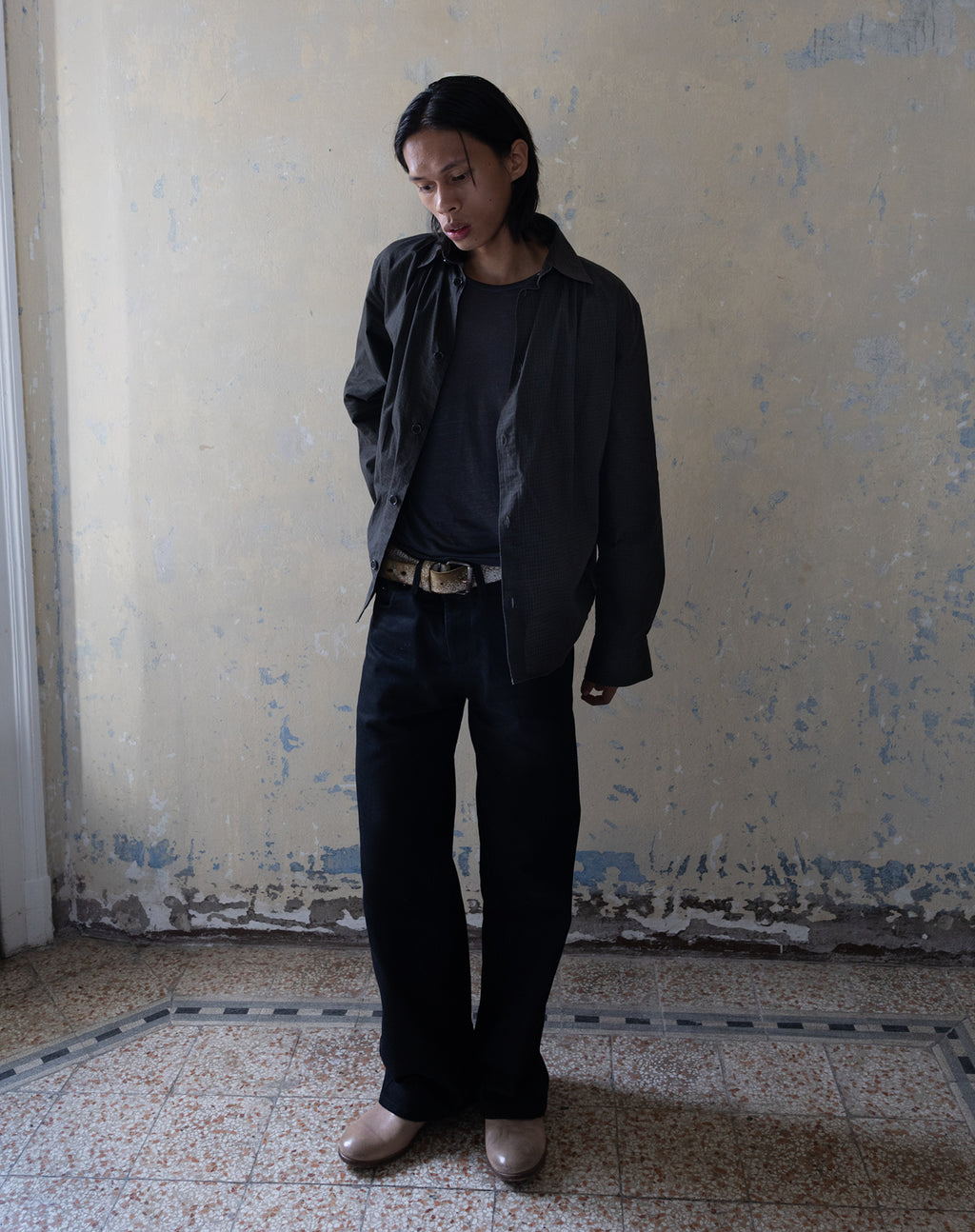 Draped Shawl Collar Shirt